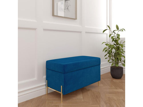 Banc coffre Artigeo en velours bleu marine avec pieds en métal doré / 80x37 cm YVJJ93854