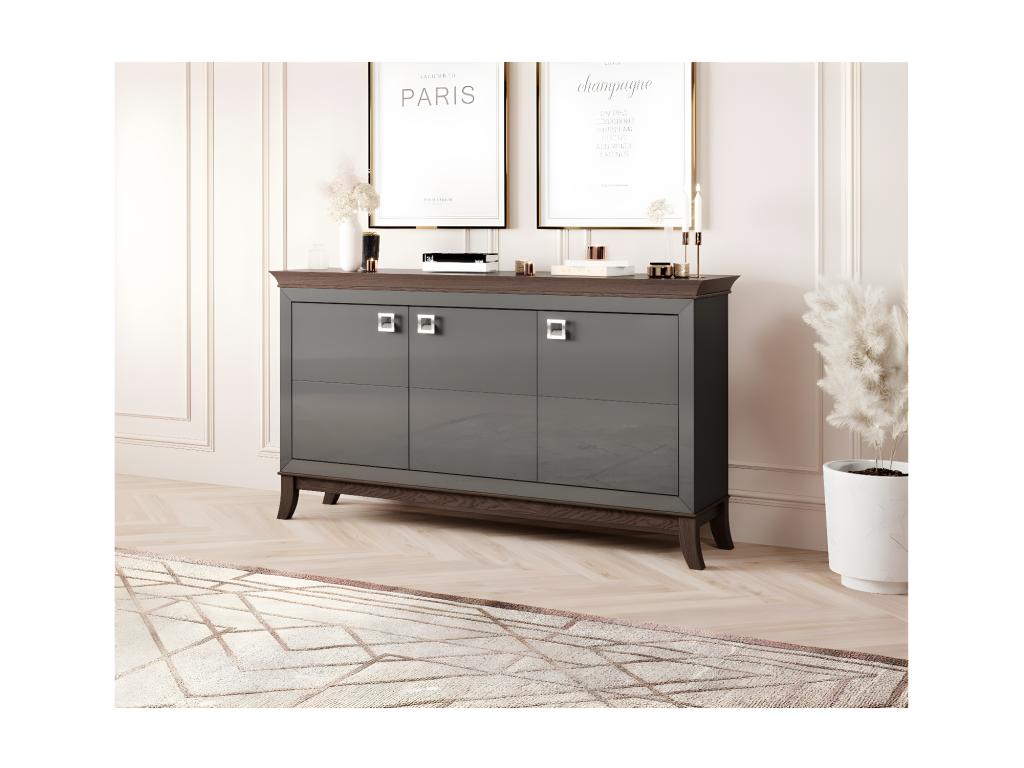Buffet design 160cm pour salon couleur gris et chêne foncé collection Chezlova. PWVV97763
