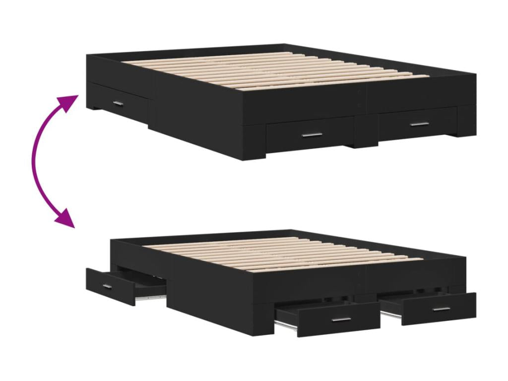 Cadre de lit avec tiroirs sans matelas noir 140x190 cm JQCK80892