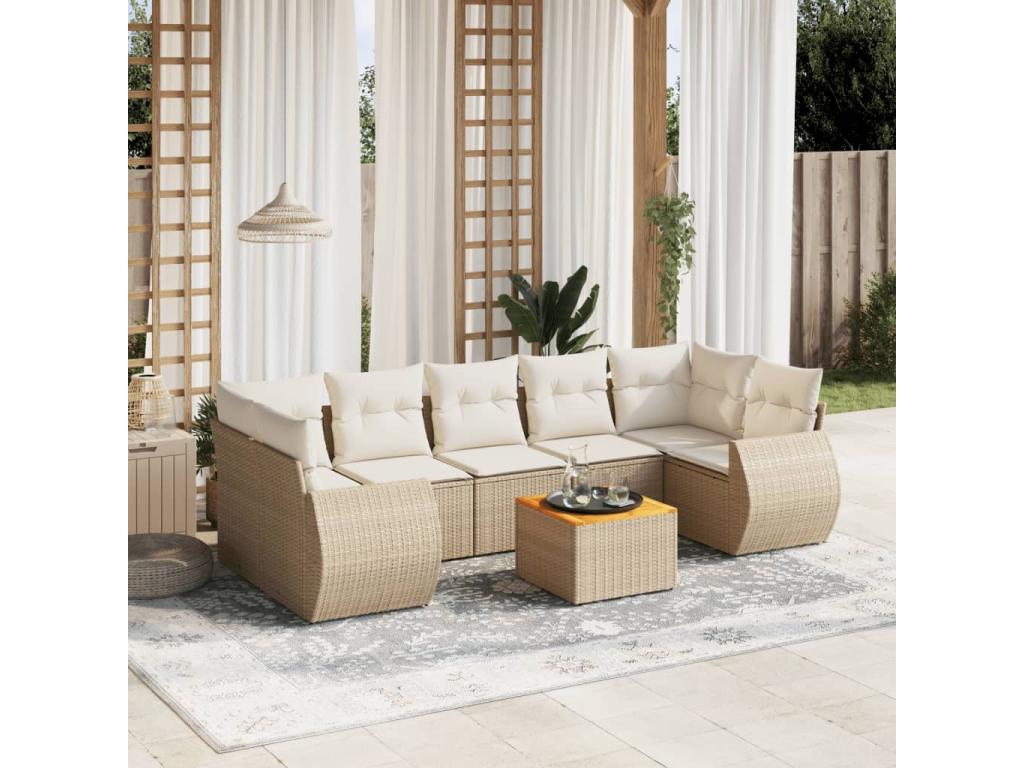 Salon de jardin avec coussins 8 pcs beige résine tressée UKCW73549