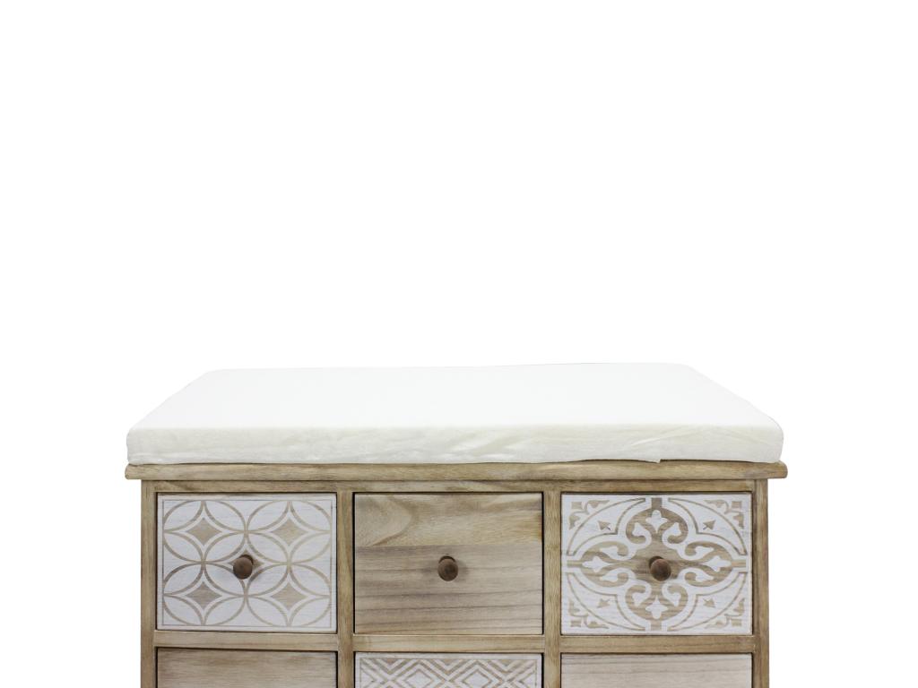 Commode Banc Beige 6 Tiroirs Assise Rembourrée 49x77.5x35 BPIR22466