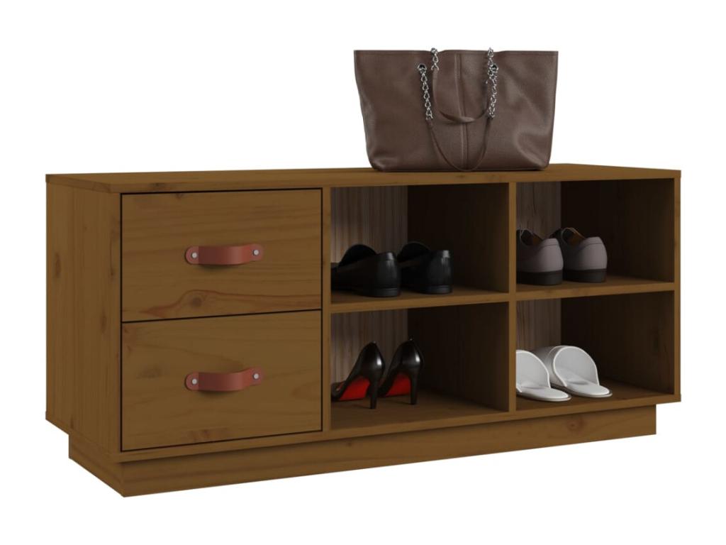 Banc à chaussures Marron miel 100x34x45 Bois de pin massif Artigeo BXNK02611
