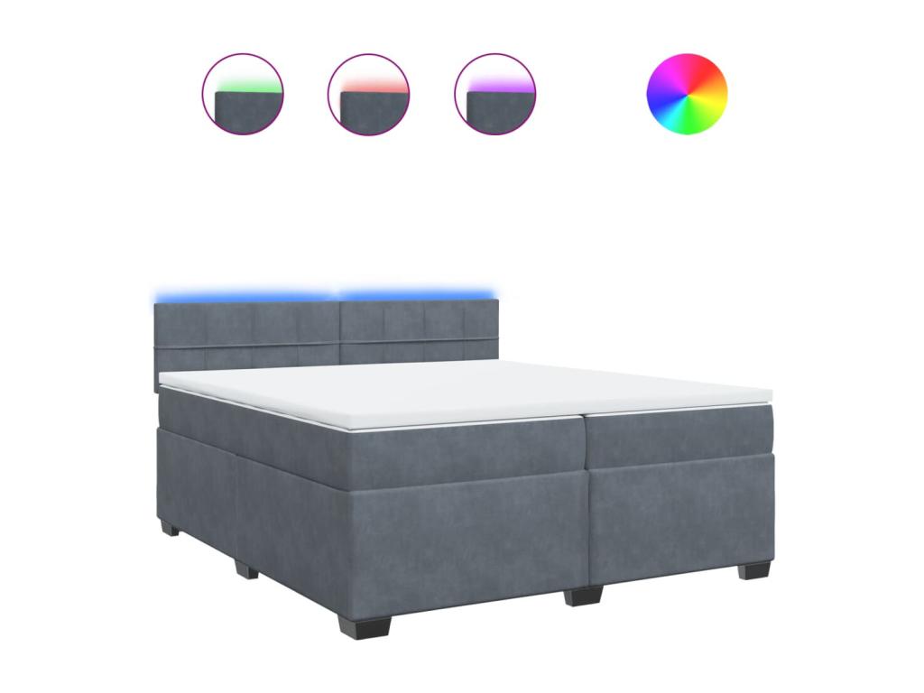 Sommier à Artigeo de lit et matelas Gris foncé 200x200cm Velours CFTL46707