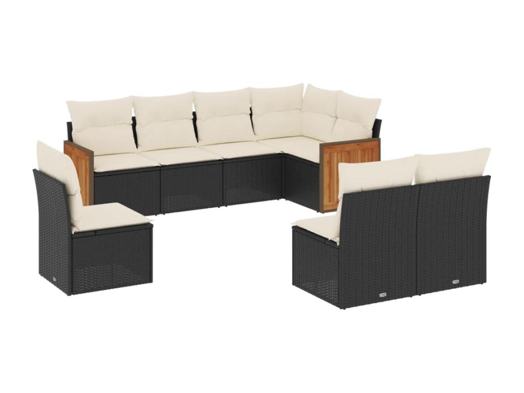 Salon de jardin 8 pcs avec coussins noir résine tressée GPVP72067