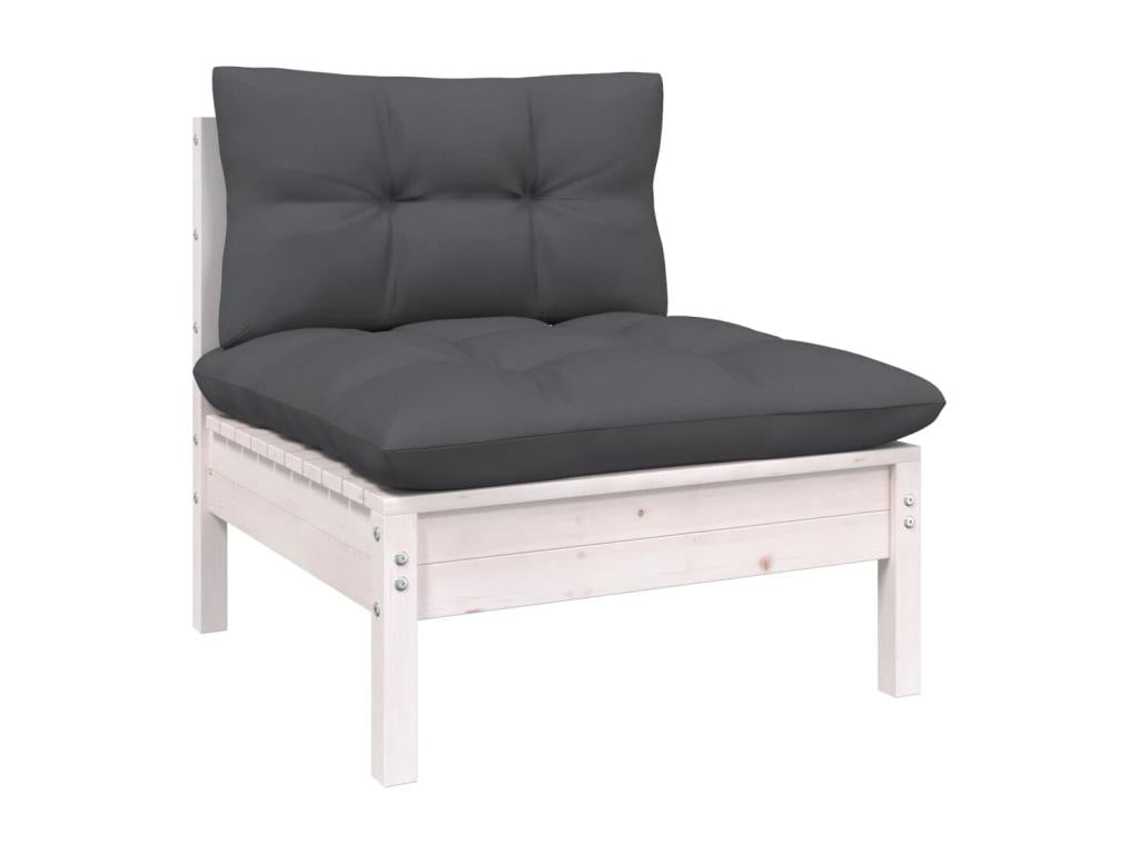 Salon de jardin 8 pcs avec coussins blanc bois de pin massif PAJN49284