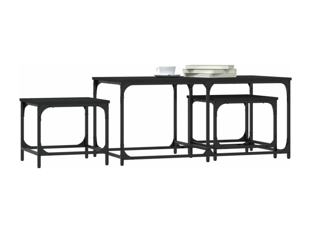 Tables basses gigognes 3 pièces noir bois d'ingénierie JZNM47438