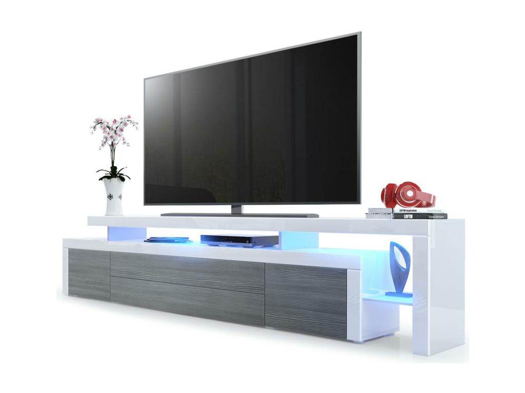 Meuble TV Blanc Laqué Et Chezlova Anthracite Mat LED lxhxp 227x52x35 BXMQ14409