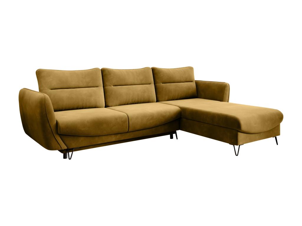 Canapé d'angle droit convertible velours jaune Artigeo 276cm PFHJ03722