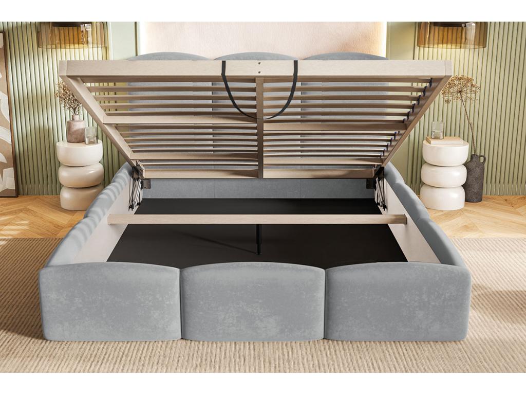 Artigeo Lit 140x200 Roma Slim - Lit coffre 140x200 lit double avec Rangement tissu velours - Gris clair Amor Velvet 4318 MCNM93201