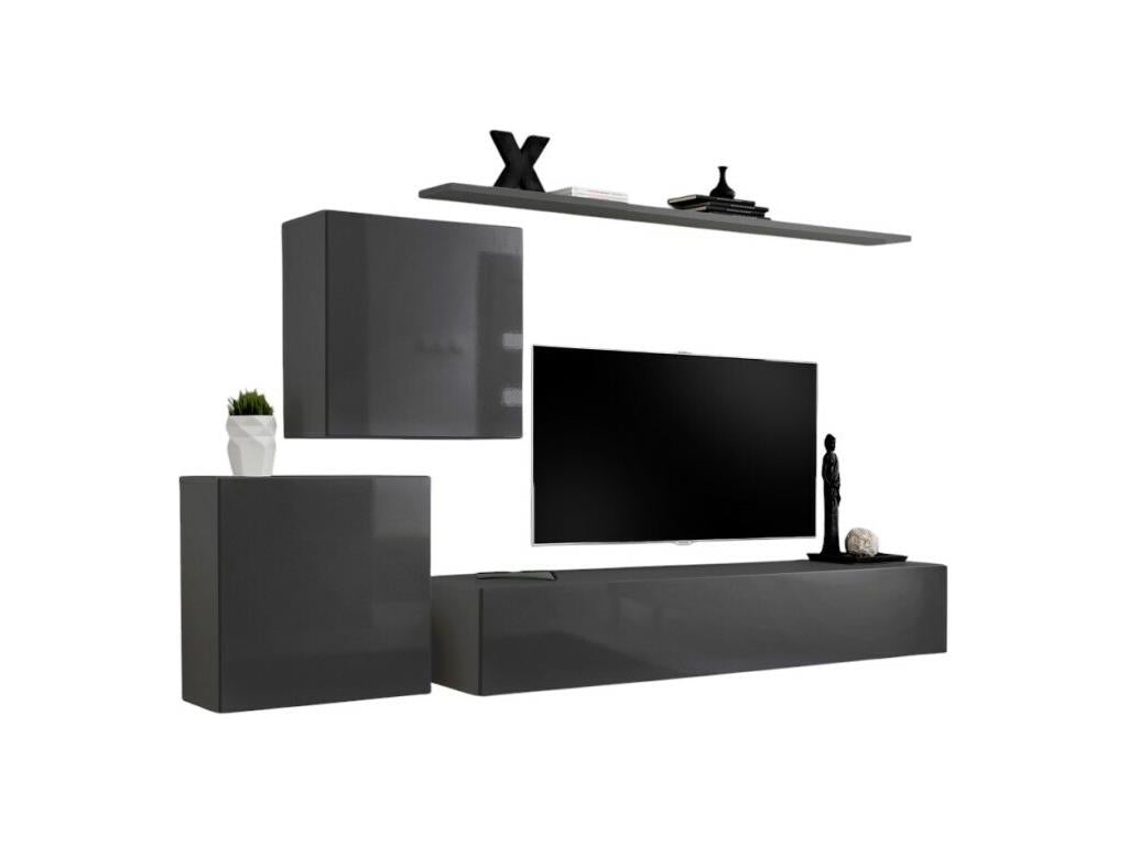 Ensemble meuble salon mural SWITCH V design coloris gris brillant. NLCF35476