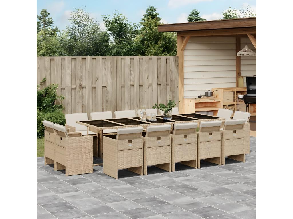 Ensemble à manger de jardin et coussins 15 pcs beige VEQK21372