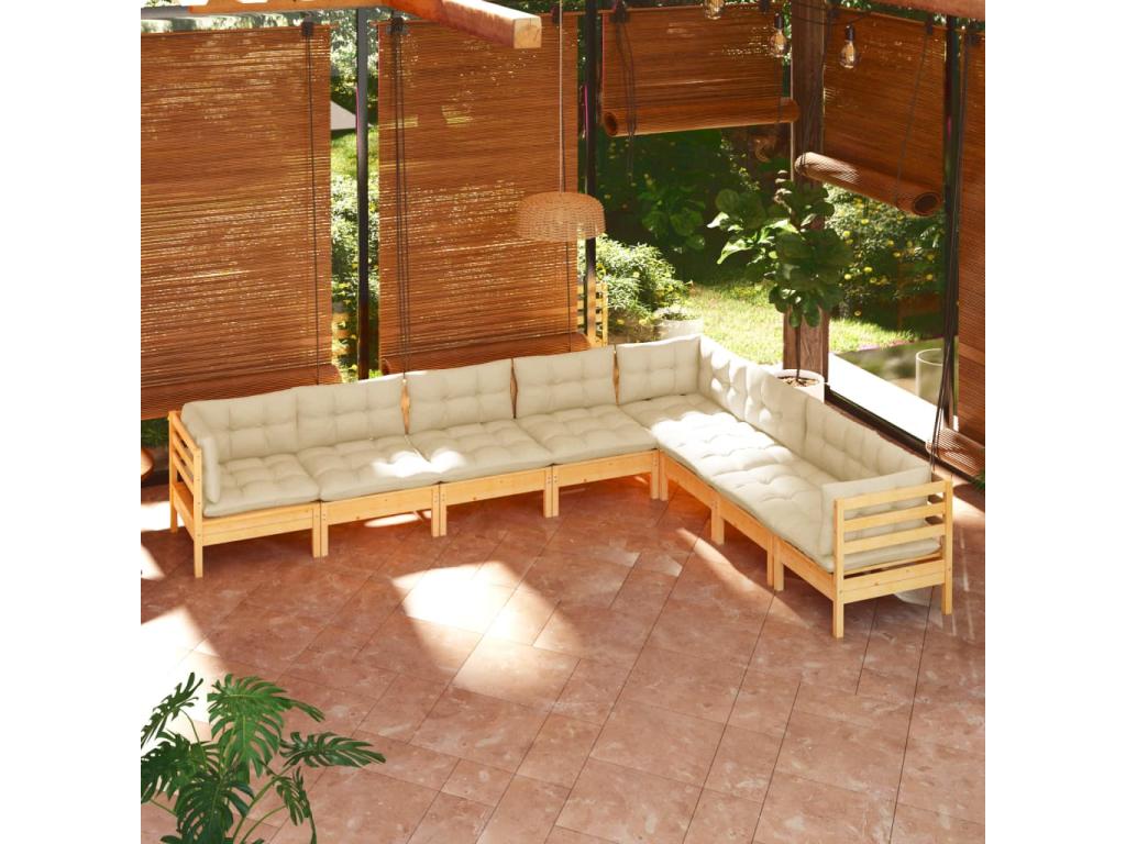 Salon de jardin 8 pièces avec coussins crème Bois de pin solide FKCM68212