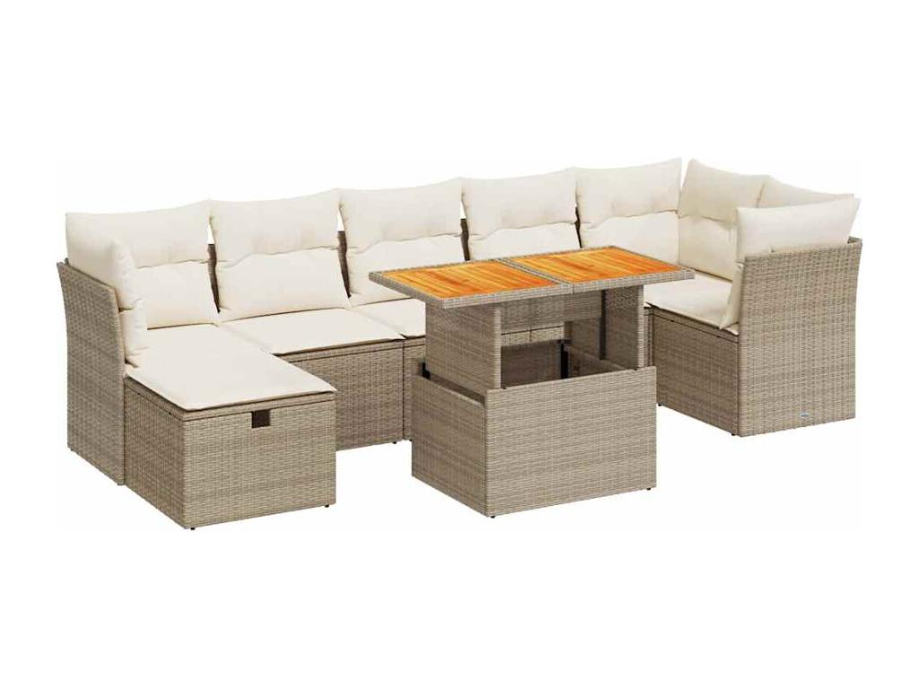 Salon de jardin avec coussins 8 pcs beige résine tressée Artigeo HTJJ48653