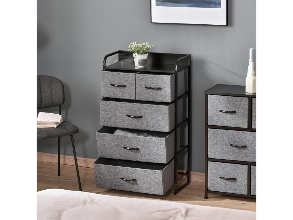 Commode meuble de rangement 5 tiroirs pliables en tissu 58x29x99 cm gris TPWJ11464