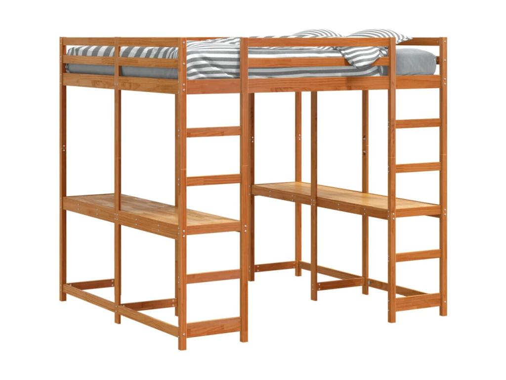 Lit superposé et bureau et échelle 200x200cm bois de pin massif WDSY44101