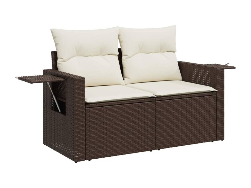 Salon de jardin avec coussins 3 pcs marron résine tressée MZWI64756