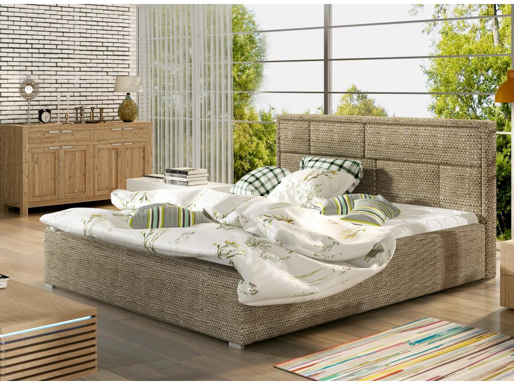 Lit double tissu beige chiné tête de lit capitonnée Chezlova - 4 tailles-200x200 BSLV22902