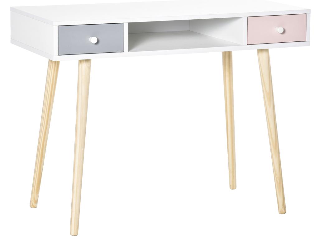 Bureau enfant style scandinave avec tiroir et compartiment de rangement 100L x 48l x 76.5H cm MDF et pin blanc gris et rose NLQT55753