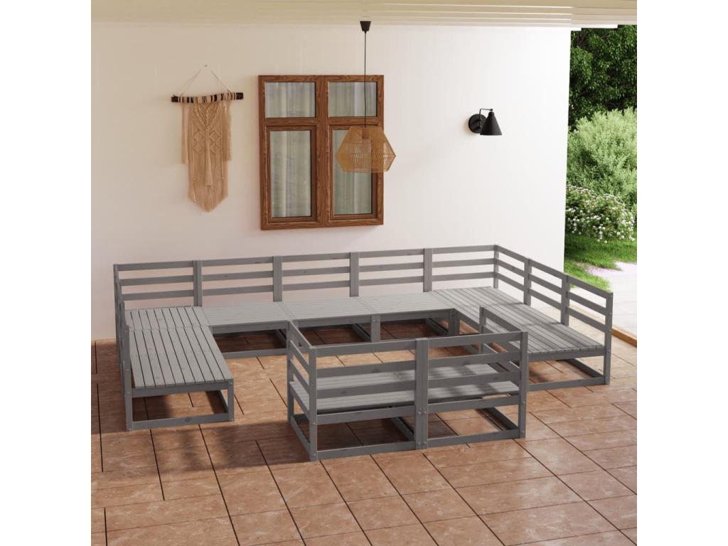 Salon de jardin 11 pcs bois de pin massif LMMC49690