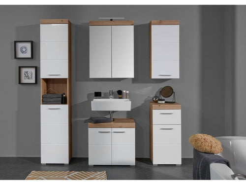 Armoire de sol de salle de bain Artigeo blanc et chêne noueux RZEQ87616