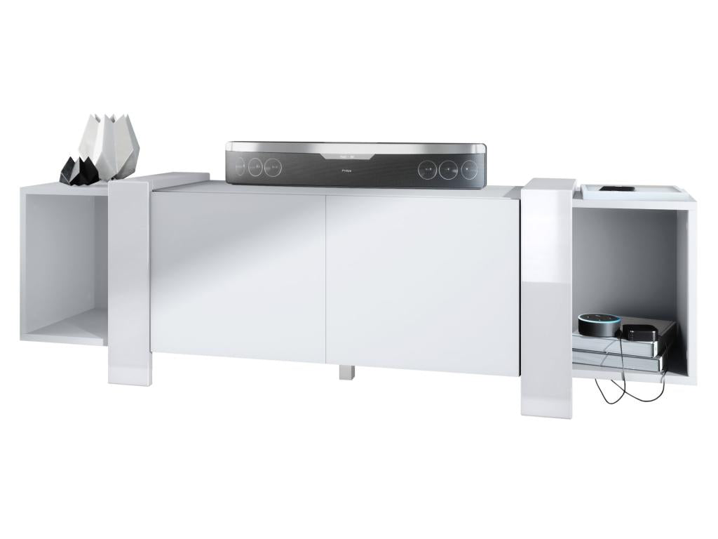 Meuble TV Blanc Mat Et Bordures Laquées lxhxp 149x45.5x34 Cm HKJQ12280