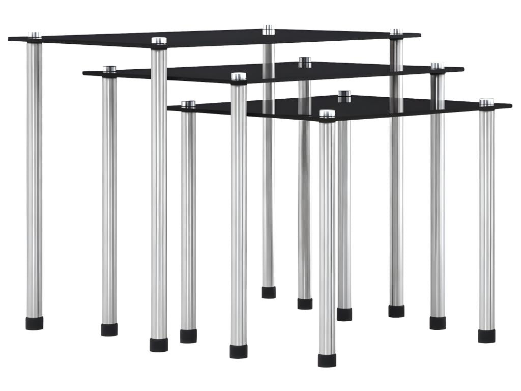 Tables gigognes 3 pcs Noir Verre trempé UDAO67515