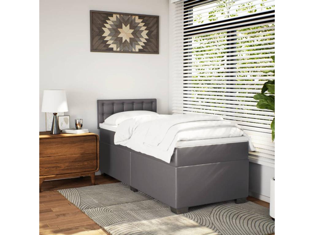 Sommier à Chezlova de lit avec matelas Gris 100x200 cm Similicuir CRGN90943