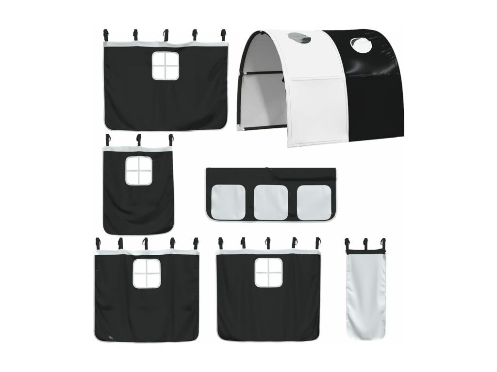 Lit mezzanine enfants et tunnel blanc/noir 80x200cm pin massif JLEH93153
