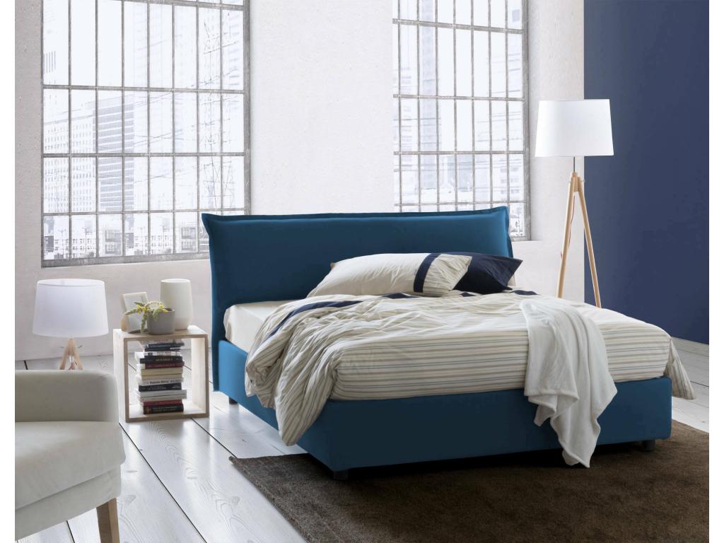 Lit double Artigeo Lit coffre déhoussable avec tête de lit rembourrée et cadre de lit coffre Made in Italy adapté pour matelas 160x190 cm Bleu VUVL66762
