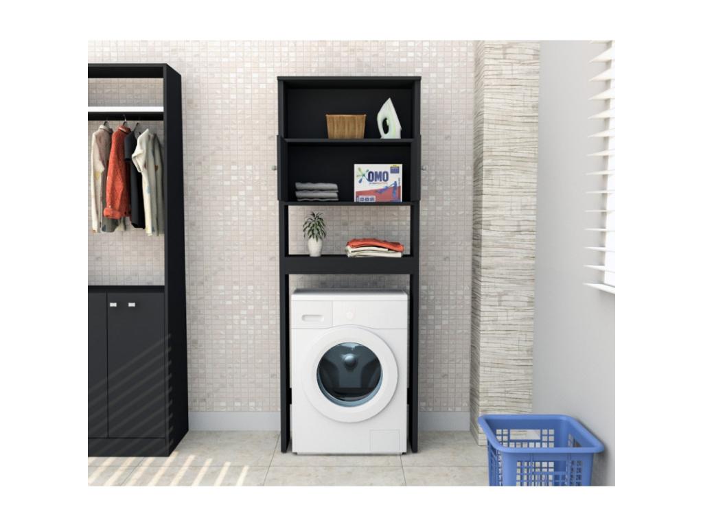 Armoire de Buanderie Lave-Linge 2 Portes Noir 3 Niches L 75 H 175 P 22 cm TNAQ81368