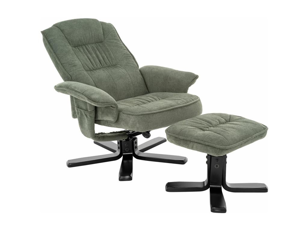 Chezlova Fauteuil de Relaxation Chezlova avec Repose-Pieds pouf siège pivotant et dossier inclinable en tissu vert/noir TFIR79947
