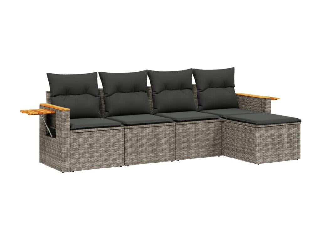 Salon de jardin 5 pcs avec coussins gris résine tressée XOPD27545
