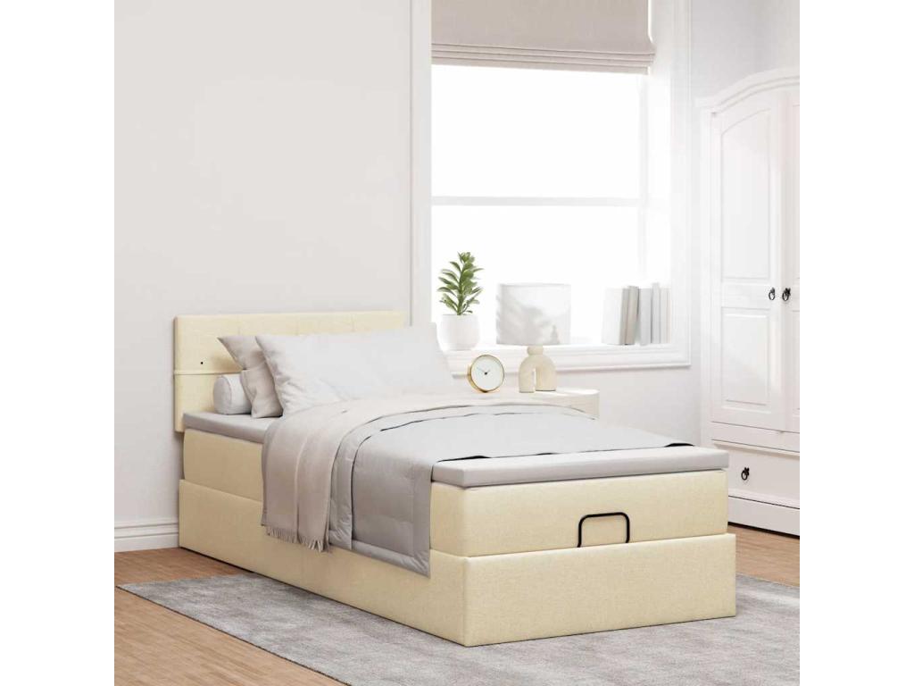 Cadre de lit ottoman avec matelas crème 80x200 cm tissu FLEV13151