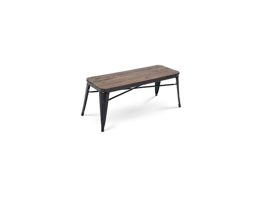 Banc en métal noir mat et assise bois foncé - Style industriel XCVJ88237