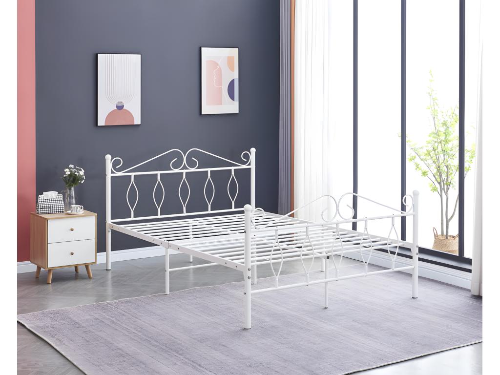 Lit 2 places Artigeo 160x200 cm métal blanc sommier inclus FKKI41202