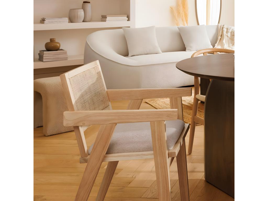 Fauteuil de salle à manger en bois hévéa coloris Beige - L- 50,5 x P- 52,5 x H- 81 cm VLEM55574