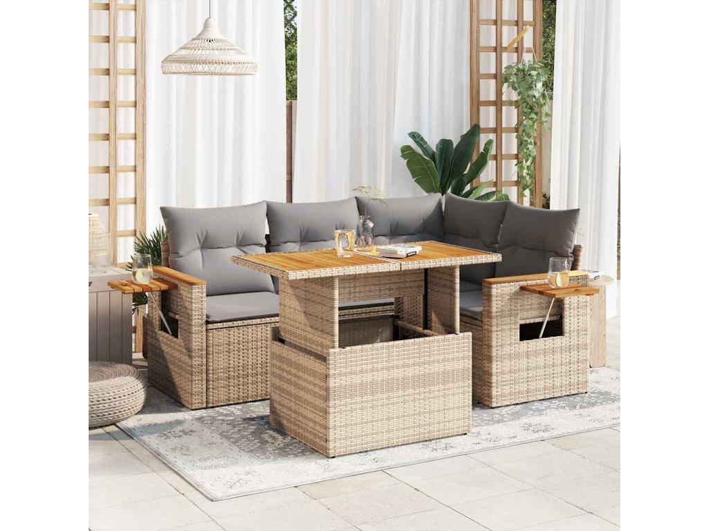 Salon de jardin avec coussins 5 pcs beige résine tressée Artigeo PDXN76384