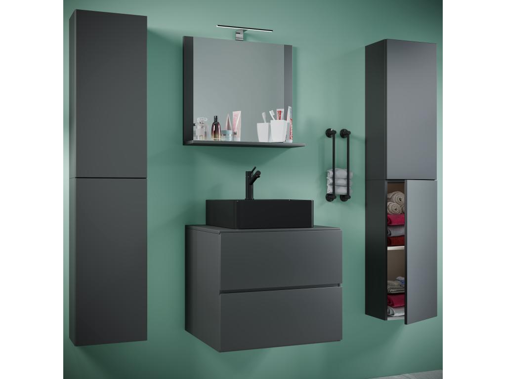Chezlova 5 pièces lavabo ensemble de meubles de salle de bains lavabo Lendas BL largeur 60 cm XL tiroir Anthracite GGCU65342