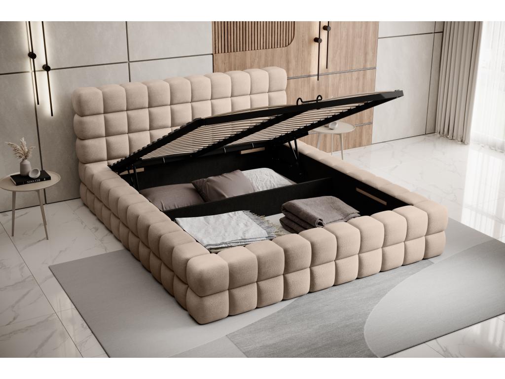 Lit coffre design avec capitonnage velours Artigeo-Couleur Beige-160x200 TQLA87094