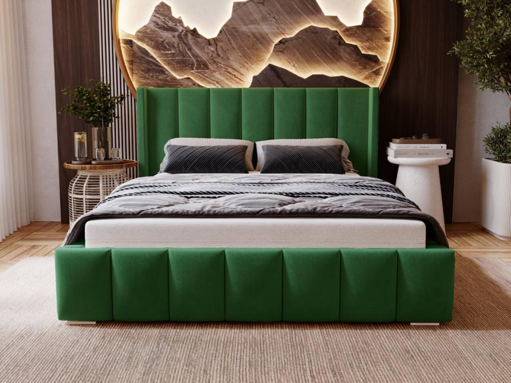Lit rembourré avec rangement - 120x200 - lit double - velours - vert - Chezlova EQMW99615