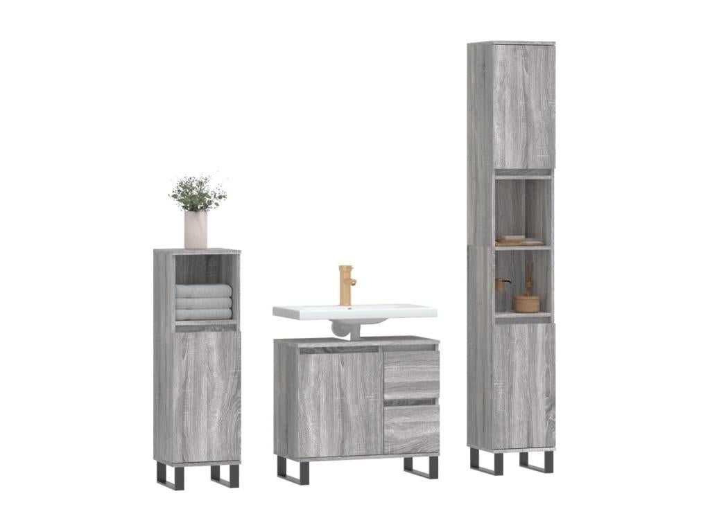 Ensemble de meubles de salle de bain 3 pcs Decohaute gris LUGP11063