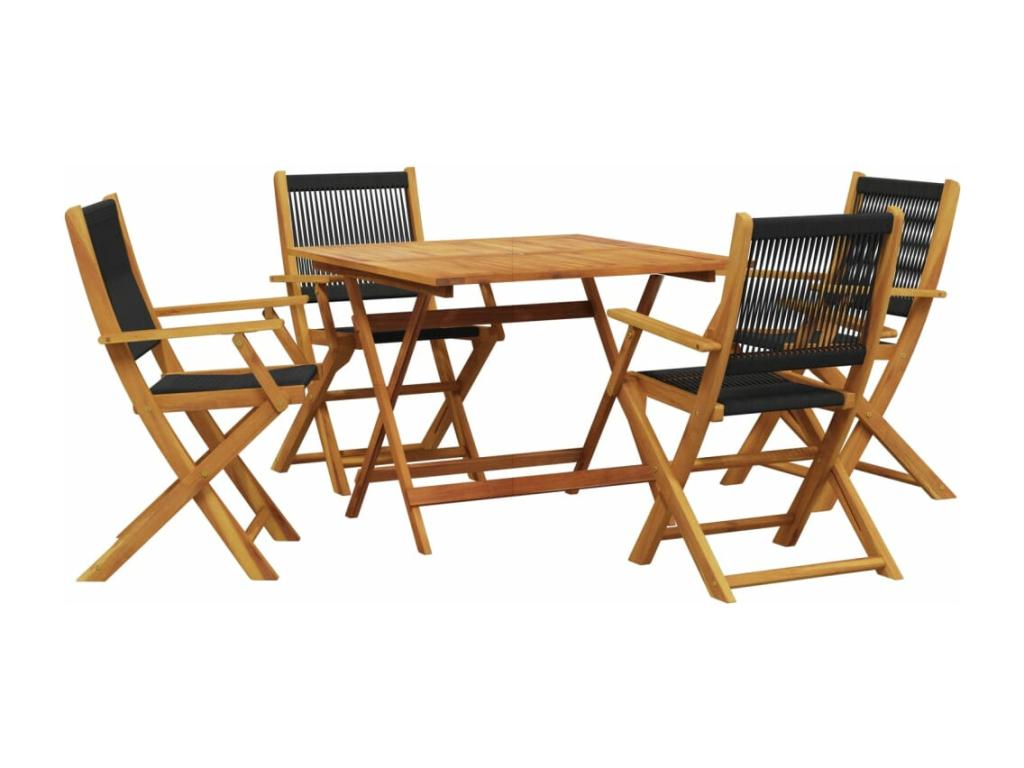 Ensemble à manger de jardin 5 pièces noir polypropylène bois massif EWLE44544