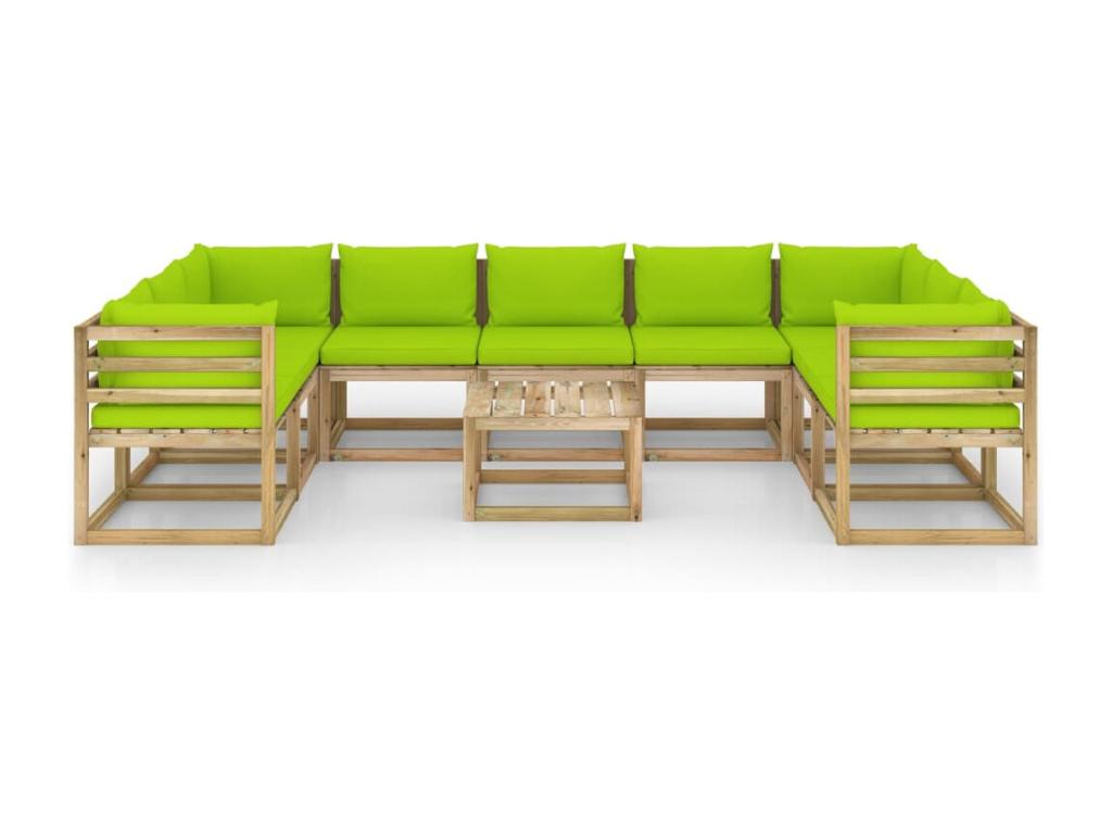 Salon de jardin 10 pcs avec coussins bois de pin imprégné UUCO46907