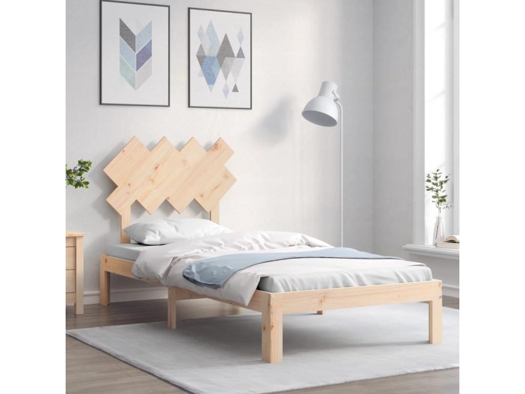 Cadre de lit avec tête de lit simple bois massif EGVW49081