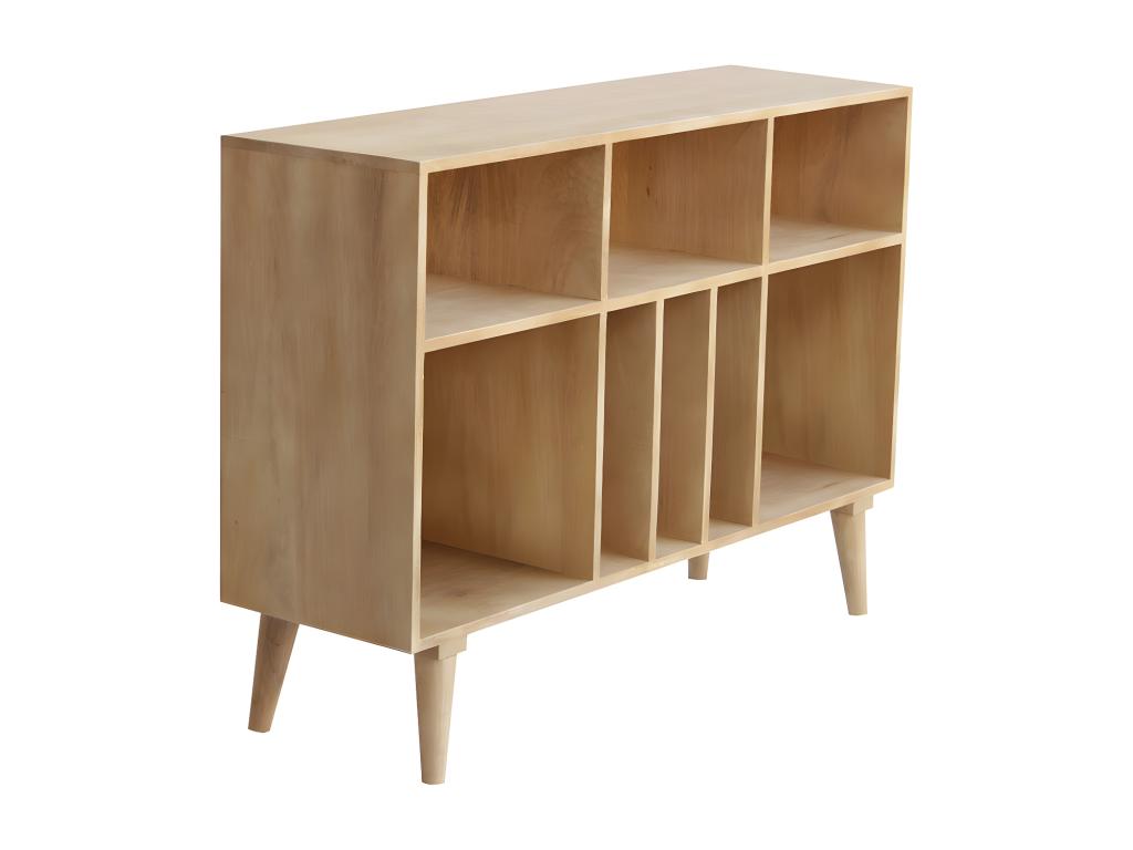 Buffet ouvert meuble de rangement bouteilles ou vinyles en bois manguier massif L120 cm Chezlova YFUN04687