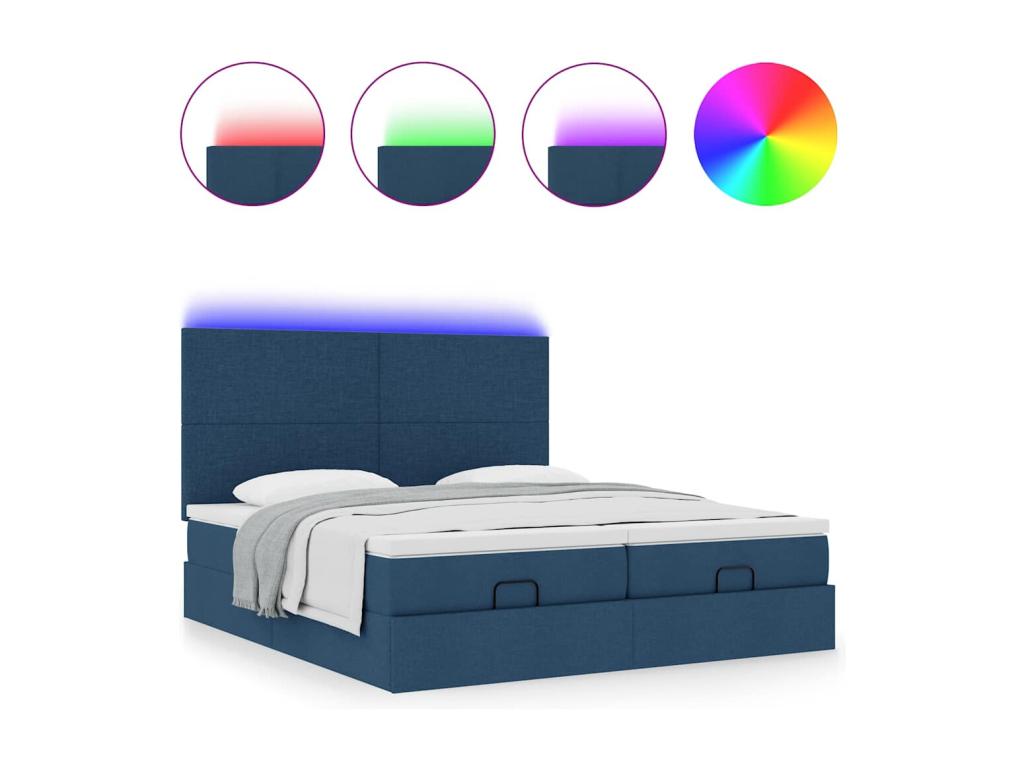 Cadre de lit ottoman avec matelas bleu 180x200 cm tissu KFSZ51771