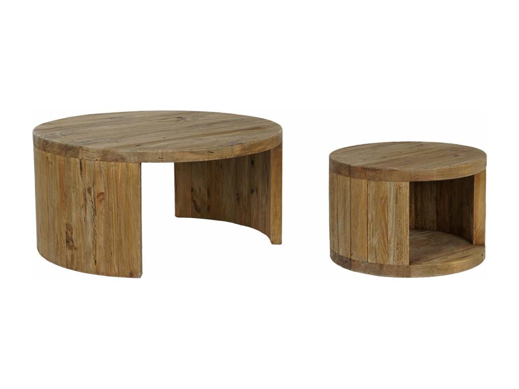 Ensemble de 2 tables d'appoint rondes en bois de pin coloris naturel VKWZ86949