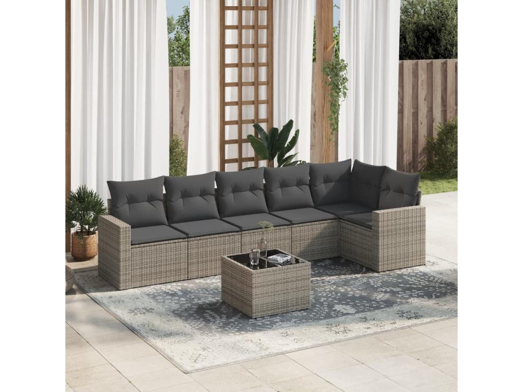 Salon de jardin avec coussins 7 pcs gris résine tressée DAAN19267