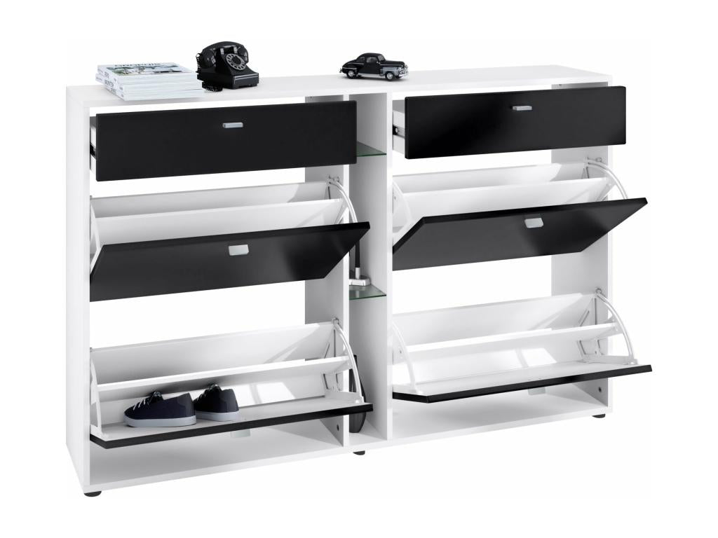 Meuble à Chaussures Blanc Mat Et Blanc Laqué lxhxp 155.5x95x28 LED Rgb PFMS39342