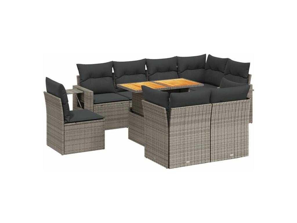 Salon de jardin 9 pcs avec coussins gris résine tressée VBRO48817